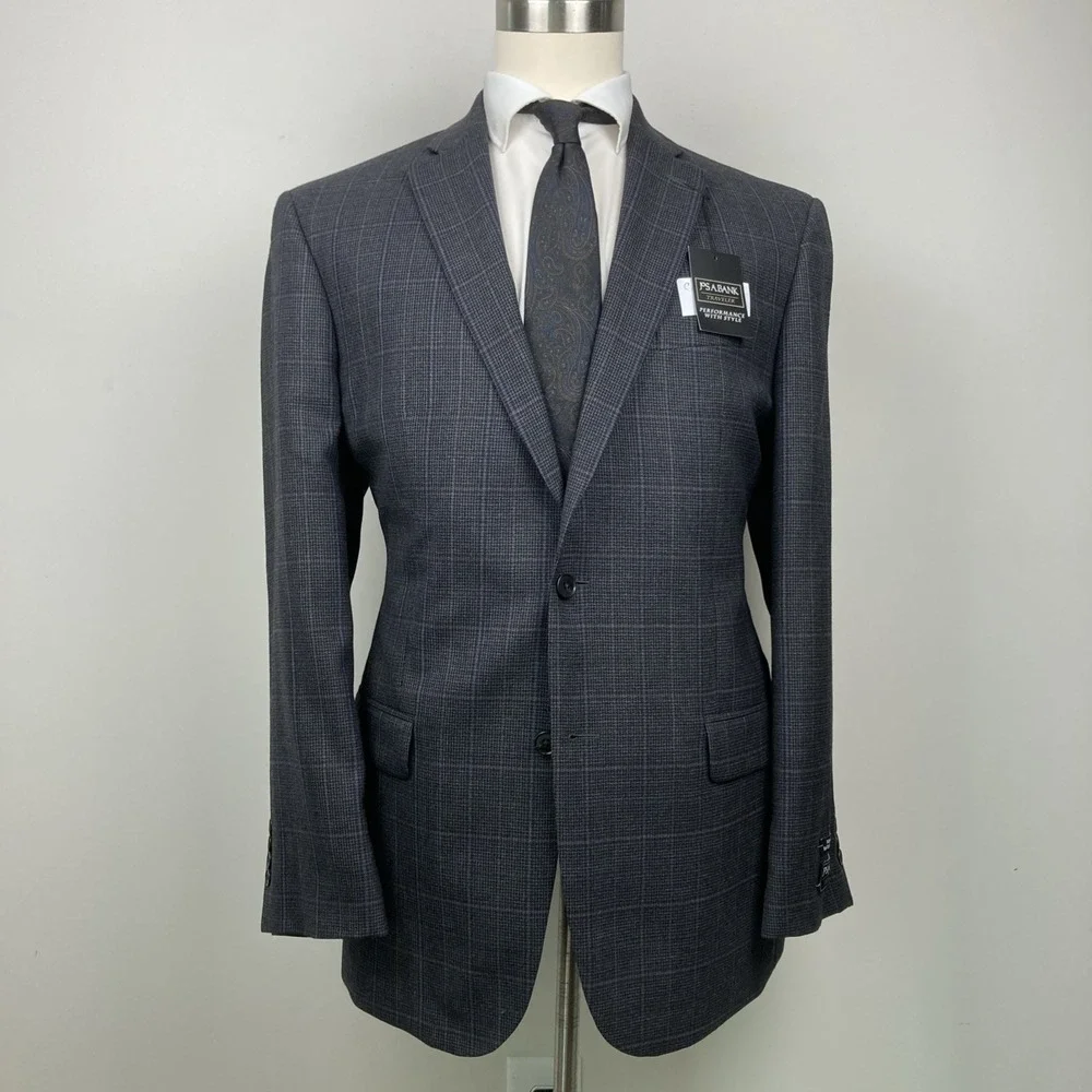 Jos A Bank Men's Blazer Sportcoat 44L Tailored Fit Check Grey